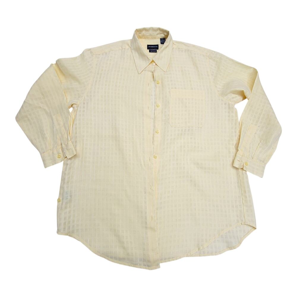 Liz Claiborne Lizsport Irish Linen Blouse Womens Large Yellow Button Up Shirt